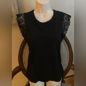White House Black Market Black Lace Cap Sleeve Tee
